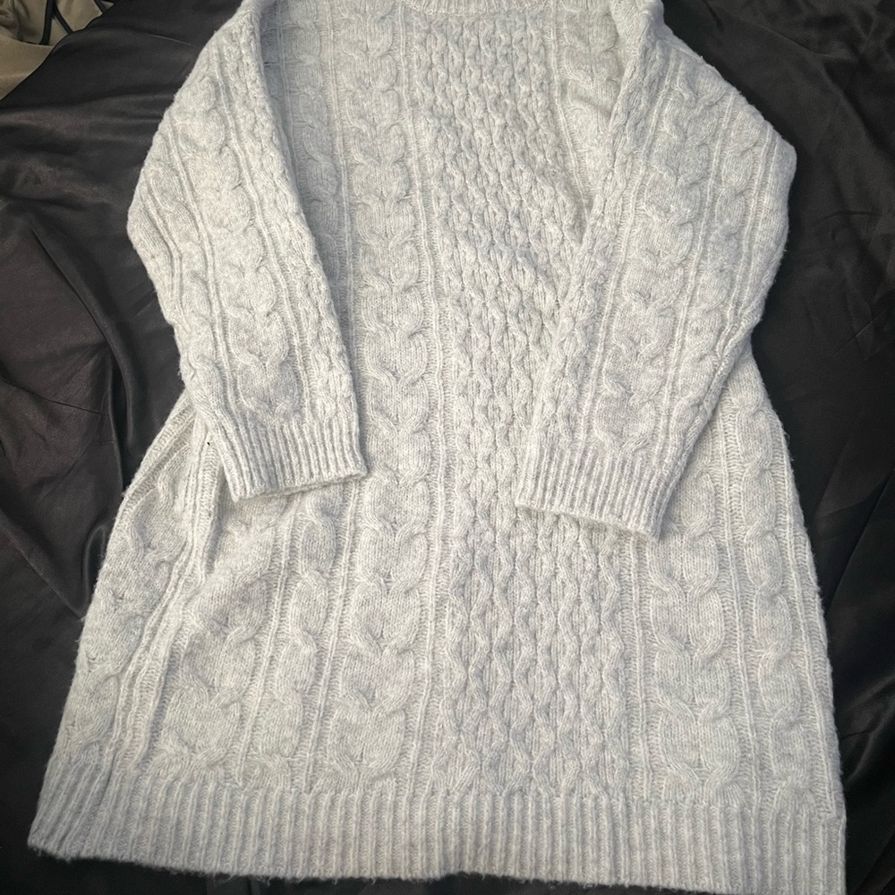 Cozy Cable Knit Sweater/Dress - Light Gray